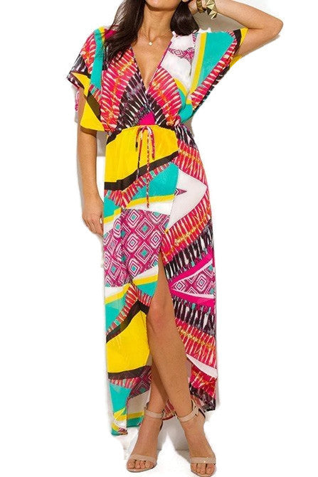 Womens Ethnic Print Boho Maxi Dress S, M, L