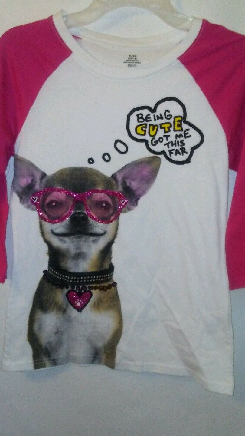 Girls Graphic Designed T-Shirt with a Dog on it 14-16 XL