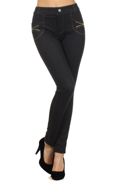 Womens Black Jean Jeggings Leggings With A Charm on the Pocket