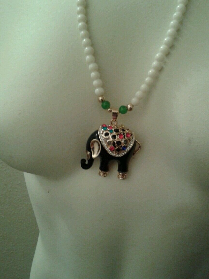 Womens Gorgeous Elephant Necklace Black And Gold