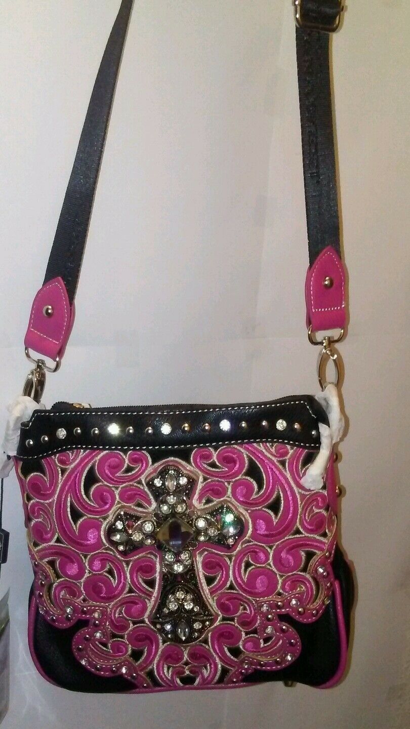 Montana West Cross Body Pink Western Purse with A Crystal Cros