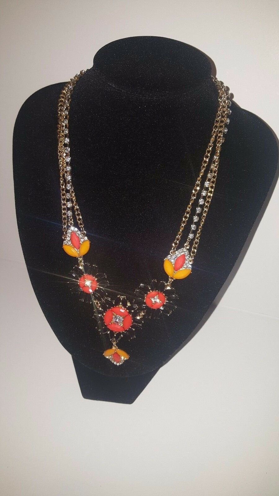 Fashion Spring Bloom Orange/ Black Statement Necklace Piece