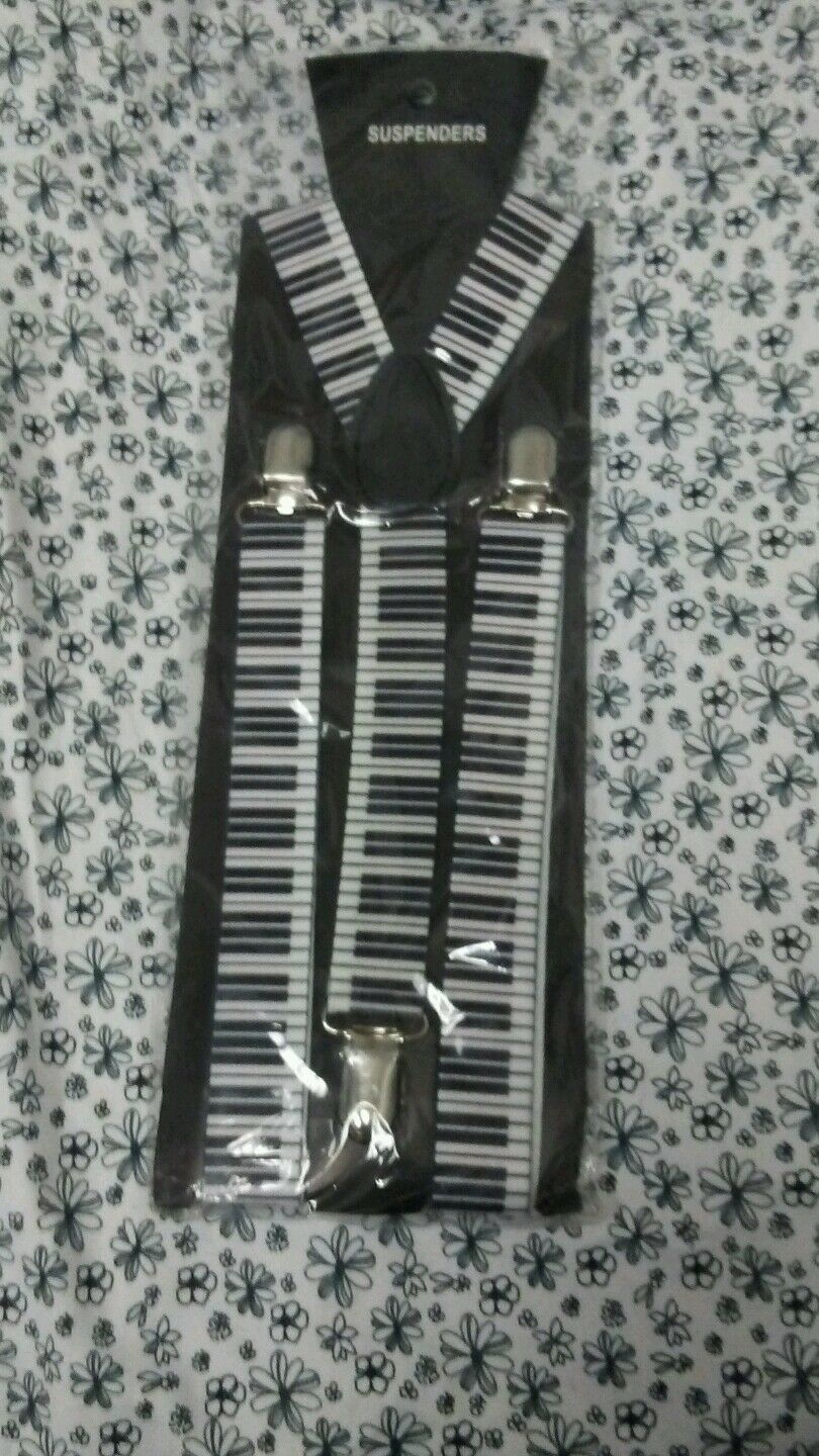 New Women Mens Clip On Y-Shaped Black And White Piano Suspenders