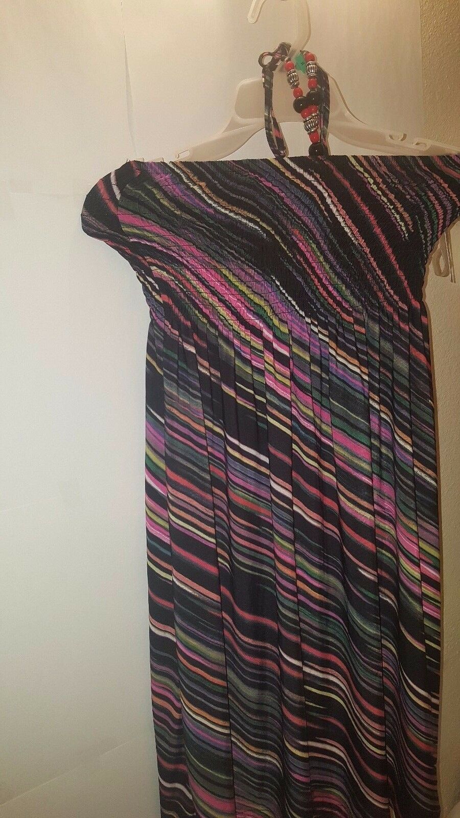 Womens Multicolored Striped Halter Summer Spring Beach Dress Size M