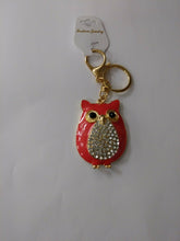 Load image into Gallery viewer, Owl Keychain Crystal Rhinestone Keyring Coral
