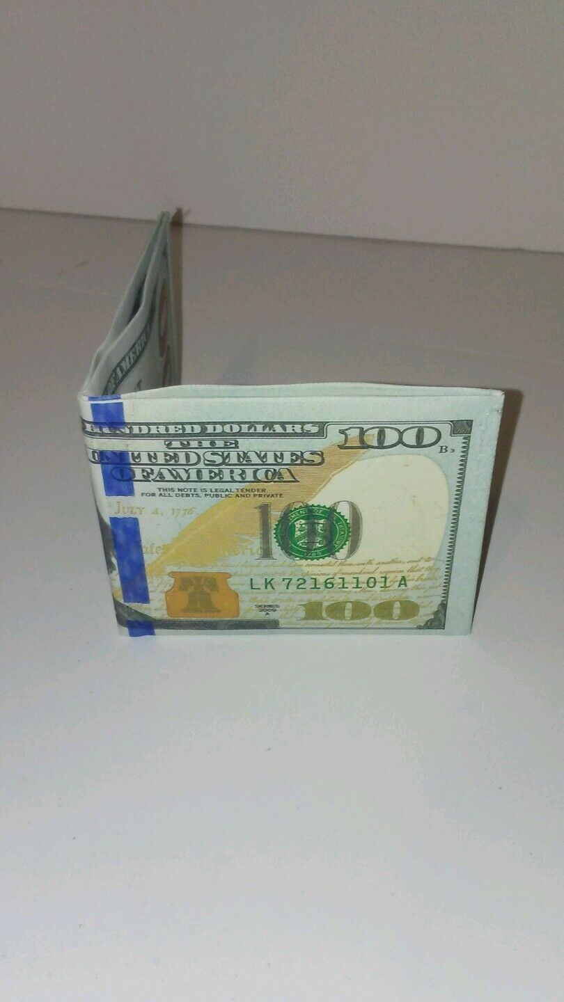 100$ One Hundred Dollar Bill Printed Thin Benjamin BiFold Wallet Fashion