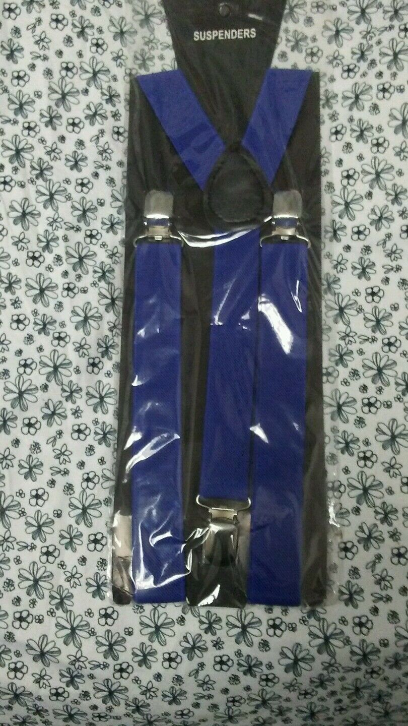New Women Mens Clip On Y-Shaped Black White Blue Suspenders