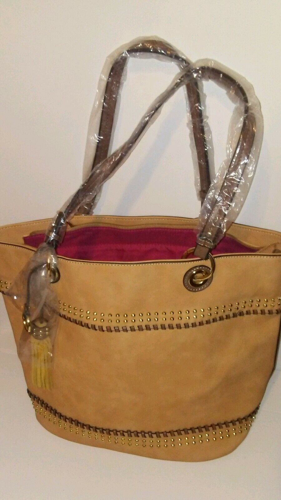 Womend Tan Beige Tote Shopping Handbag Purse with Fringes