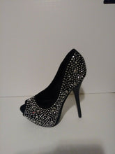Load image into Gallery viewer, Black Crystal Studded High Heels 5.5
