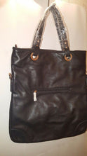 Load image into Gallery viewer, Womens Black Leather Tote Bag with  Gold Studs And Rhinestones
