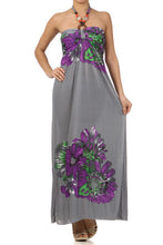 Load image into Gallery viewer, Womens Grey And Purple Floral Halter Summer Dress with A Beaded Design S M L
