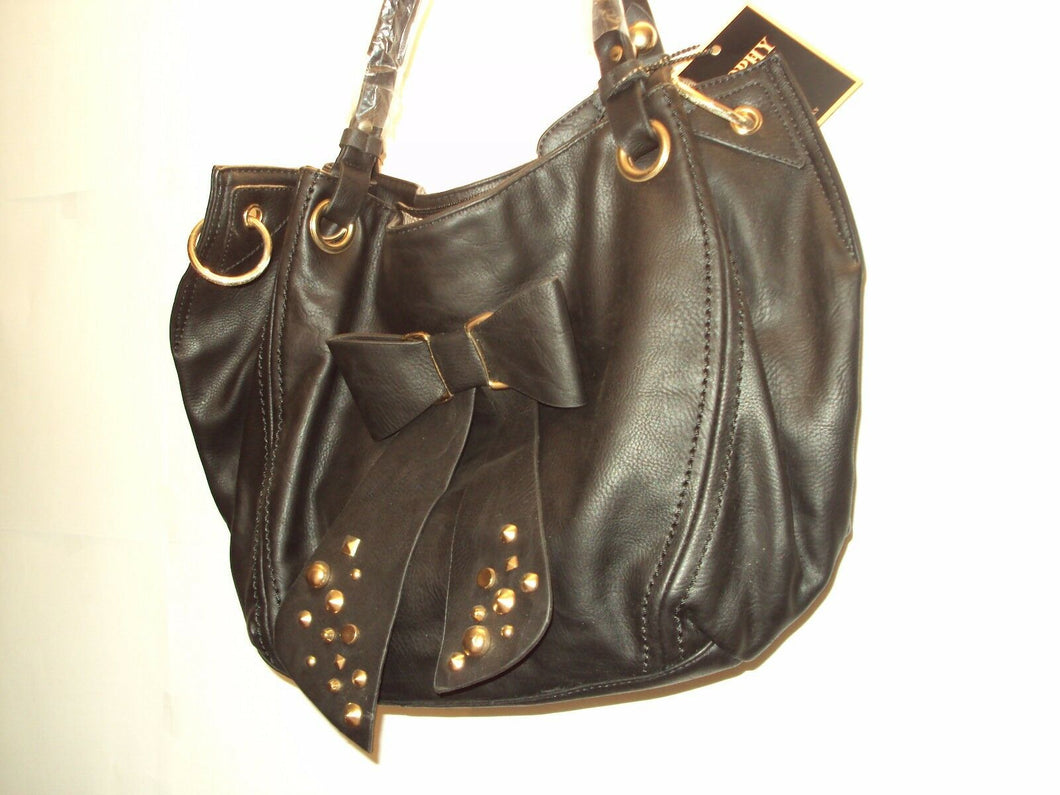 Womens Black Bowtie Handbag with Gold Studds