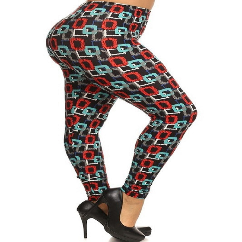 Womens Geometric Print Plus Size Leggings  XL, 1X, 2X