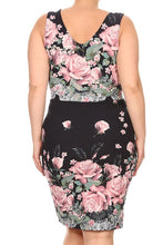 Load image into Gallery viewer, Womens Pink And Black Floral Print Bodycon Dress with A V Neckline XL, 2X, 3X
