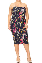 Load image into Gallery viewer, Womens Navy Blue Chains and Belts Strapless BodyCon Dress
