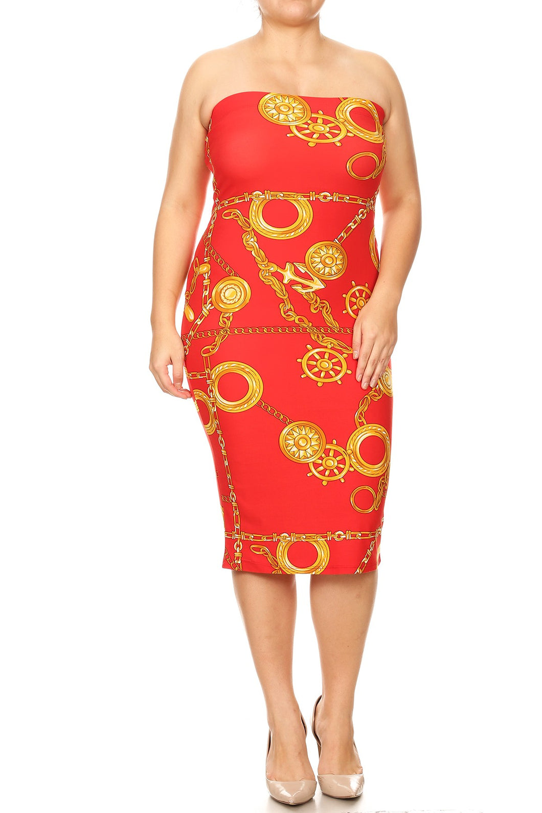 Womens Red Strapless Bodycon Dress