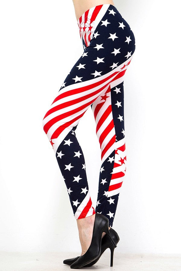 Womens  July Fourth Independence day Red White And Blue Stars and Stripes Leggings S, M, L