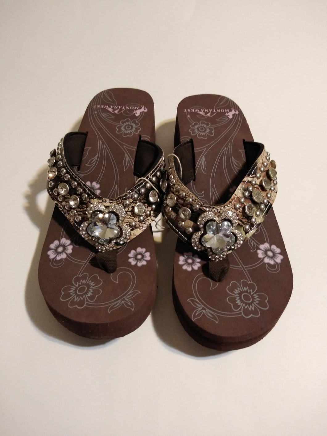 Montana West Camouflage Flower Crystal Concho Flip Flop Wedge Sandals 12