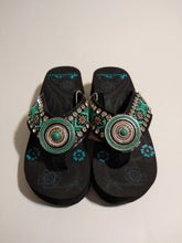 Load image into Gallery viewer, Montana West Aztec Hand Beaded Sandals with a Turquoise Concho 6, 7, 8,  11
