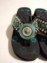 Load image into Gallery viewer, Montana West Aztec Hand Beaded Sandals with a Turquoise Concho 6, 7, 8,  11
