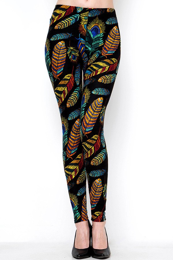 Womens Peacock Buttery Soft Brushed Leggings S M L