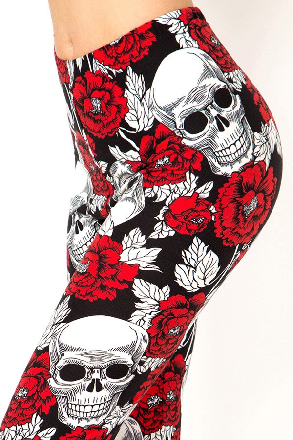 Womens Red And Black Skeleton Bones Leggings S, M, L