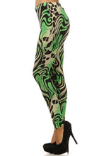 Load image into Gallery viewer, Womens Green Cheetah Plus Size Leggings 2X, 3X
