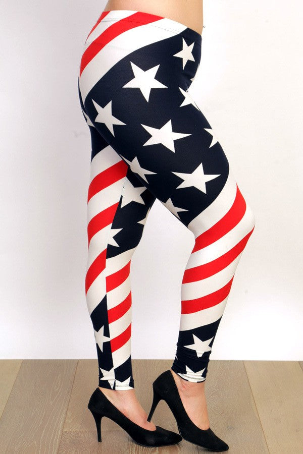 Womens Plus Size July Fourth Independence day Red White And Blue Stars and Stripes Leggings