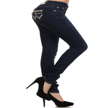 Load image into Gallery viewer, Girls Junior Blue Skinny Jeans With Sparkling Rhinestones
