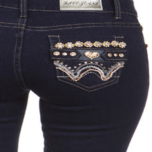 Load image into Gallery viewer, Girls Junior Blue Skinny Jeans With Sparkling Rhinestones
