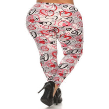 Load image into Gallery viewer, Womens Plus Size Heart Love Print Leggings Pink Red Printed Hearts Valentine&#39;s Day XL, 1X, 2X
