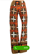 Load image into Gallery viewer, Womens Aztec Print Palazzo Wide Leg Pants With A High Waist Foldover S M L
