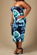 Load image into Gallery viewer, Womens Plus Size Blue Halter Floral Bodycon Dress 2X

