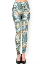 Load image into Gallery viewer, Dark Mint Green Floral Butterfly Brushed Leggings XL 1X 2X
