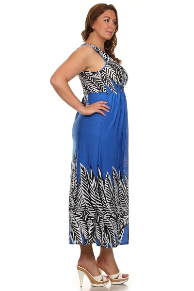 Womens Plus Size Safari Print Blue Plus Size Summer  Beach Dress 2X, 3X